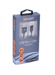 Solight USB kabel, USB 2.0 A konektor - USB B micro konektor, blistr, 2 m