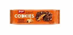 Bergen Cookies sušenky s karamelovou hmotou a arašídy v mléčné čokoládě 130 g